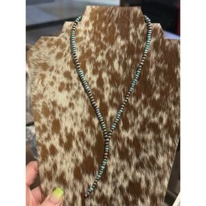 Native American Sterling Silver Navajo Pearl Blue Turquoise Lariat Necklace 18”